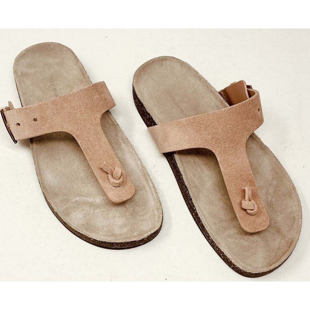đTory Burch Mellow T-Strap Suede Thong Cork Malva Pink Sandals NIB - Picture 6 of 12